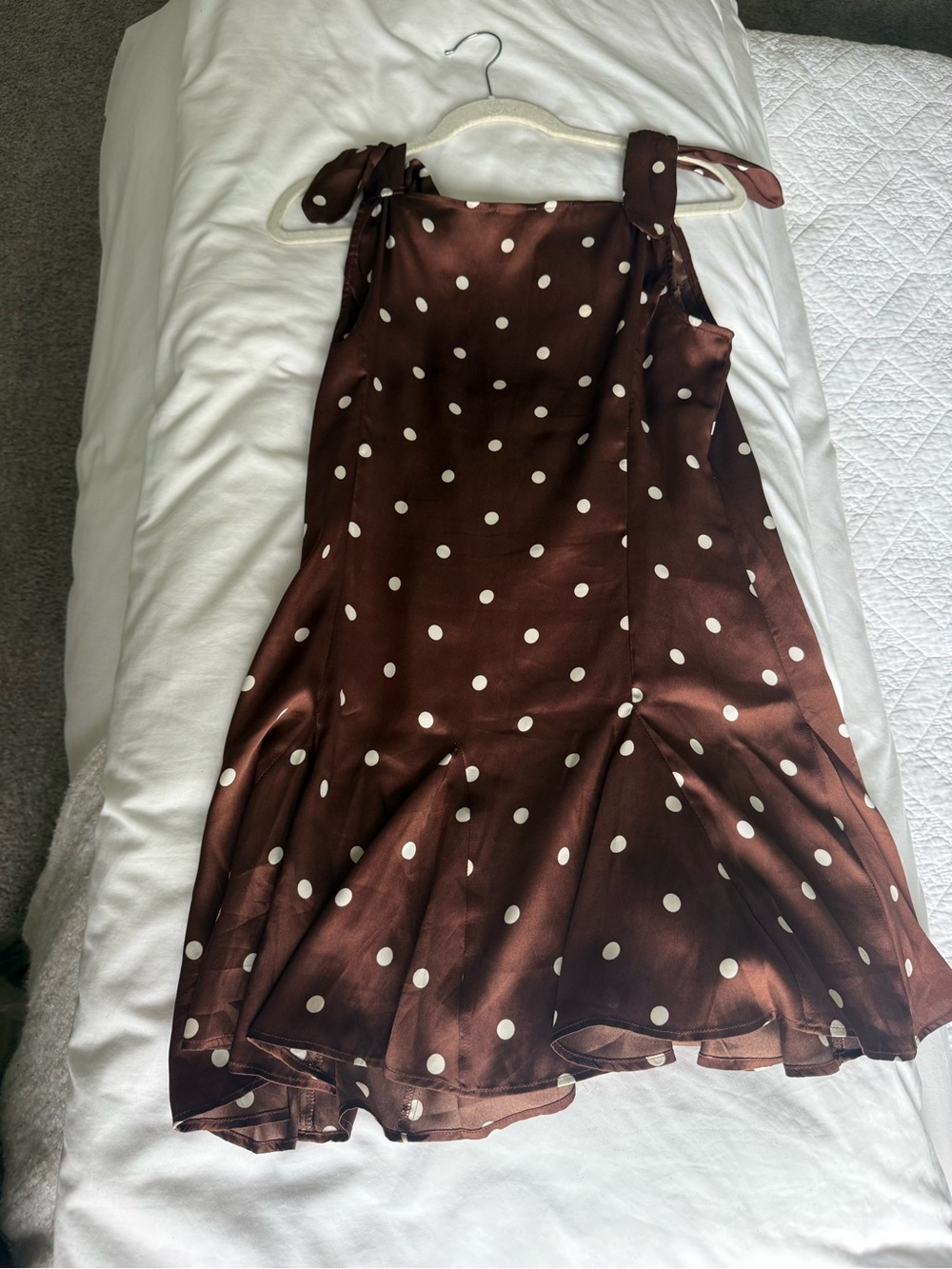 Camila Coelho Brown and White Polka Dot Satin Slip Dress - Picture 2 of 3